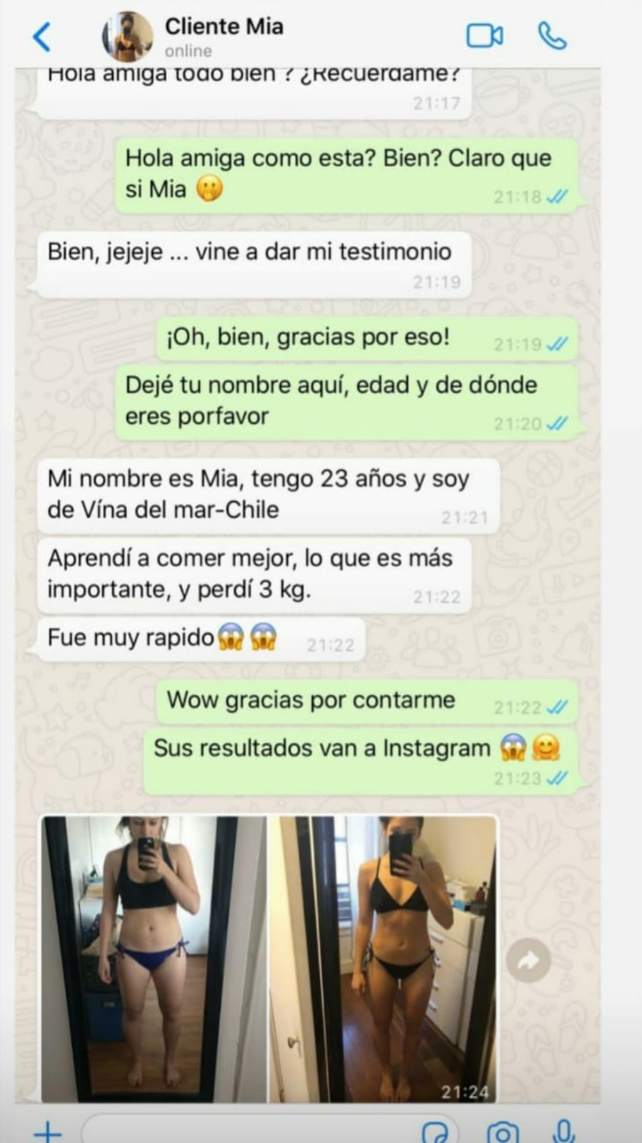 Captura real de una experiencia compartida por Mia en WhatsApp