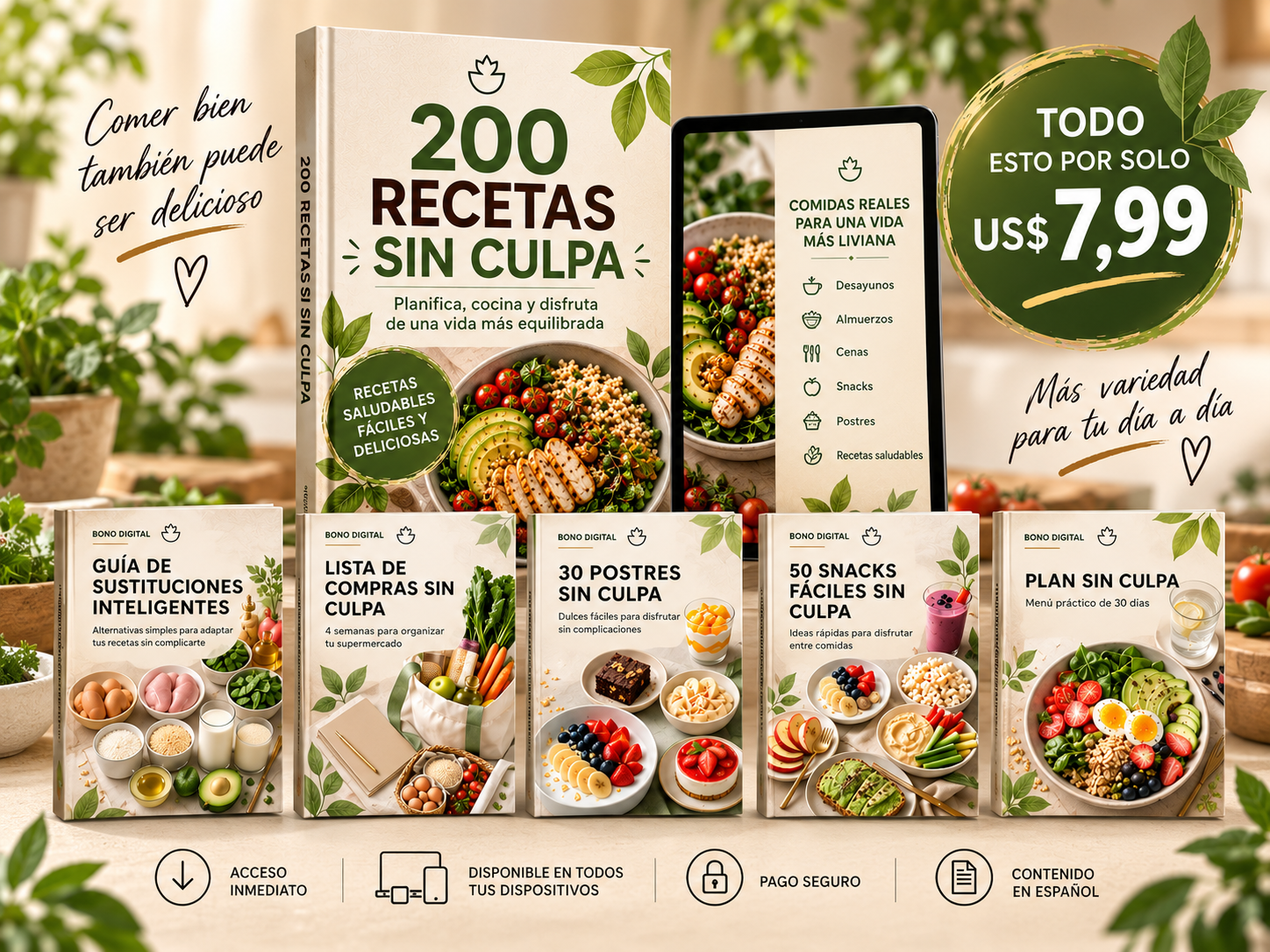 Ebook Recetas Sin Culpa con sus bonos en celular y tablet